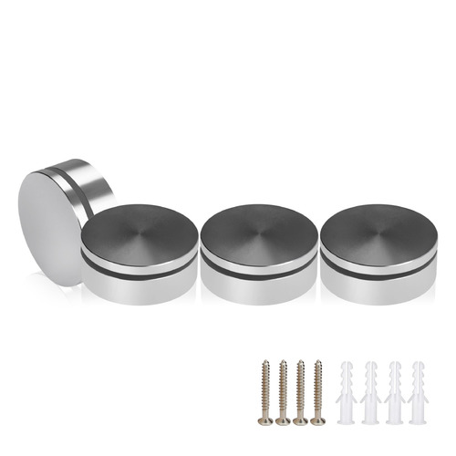 (Set of 4) 2'' Diameter X 1/2'' Barrel Length, Affordable Aluminum Standoffs, Steel Grey Anodized Finish Standoff and (4) 2216Z Screws and (4) LANC1 Anchors for concrete/drywall (For Inside/Outside) [Required Material Hole Size: 7/16'']