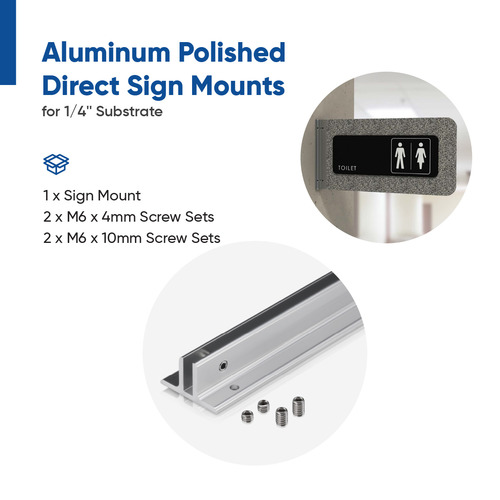 12'' Length Aluminum Polished Direct Sign Mounts for 1/4'' Substrate