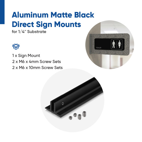 12'' Length Matte Black Aluminum Direct Sign Mounts for 1/4'' Substrate