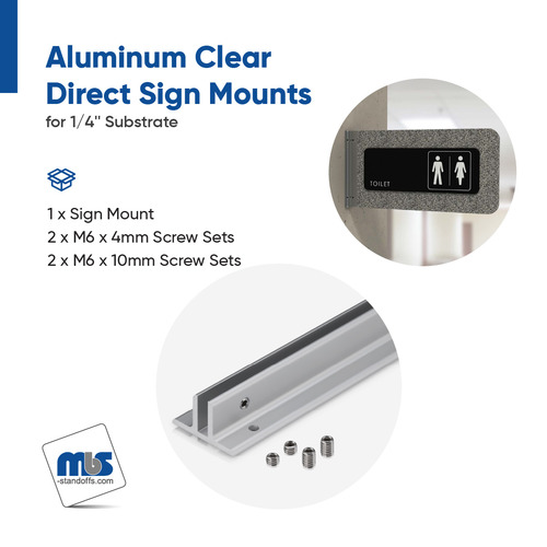 2'' Length Clear Aluminum Direct Sign Mounts for 1/4'' Substrate