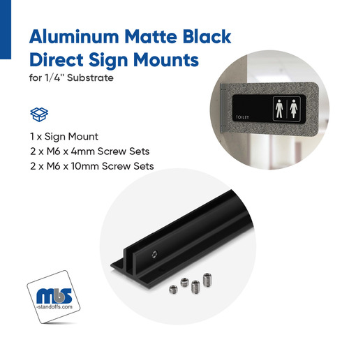 2'' Length Matte Black Aluminum Direct Sign Mounts for 1/4'' Substrate