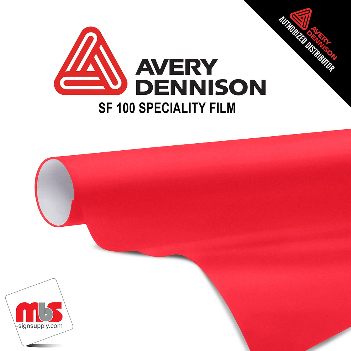 24'' x 50 yards Avery SF100 High Gloss Red 3-6 Months Short Term Unpunched 2.2 Mil Fluorescent Cut Vinyl (Color Code 431)