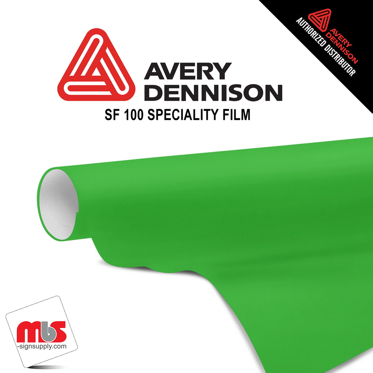 24'' x 10 yards Avery SF100 High Gloss Green 3-6 Months Short Term Unpunched 2.2 Mil Fluorescent Cut Vinyl (Color Code 735)