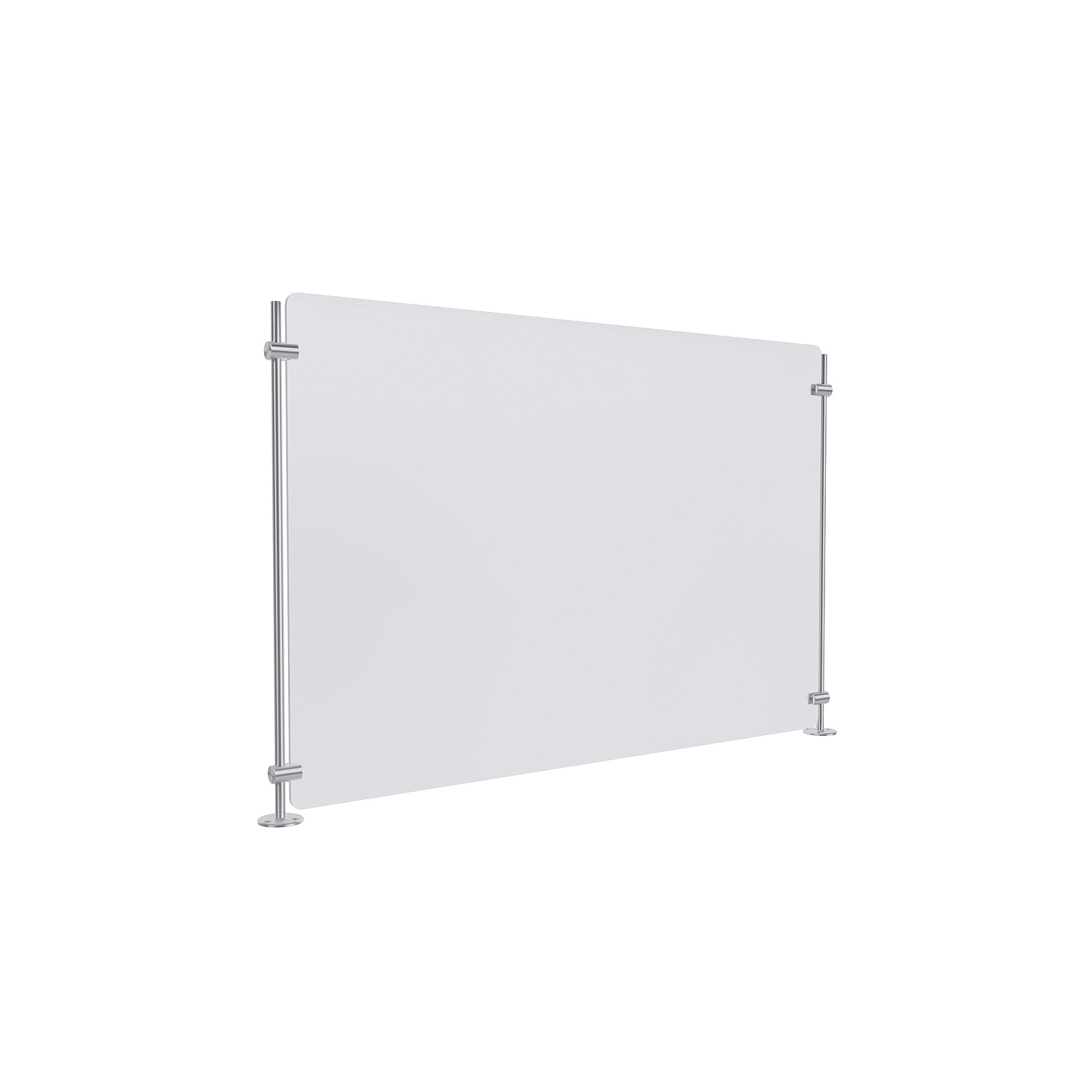 Clear Acrylic Sneeze Guard 30'' Wide x 20'' Tall, with (2) 20'' Tall x 3/8'' Diameter Clear Anodized Aluminum Rods on the Side.