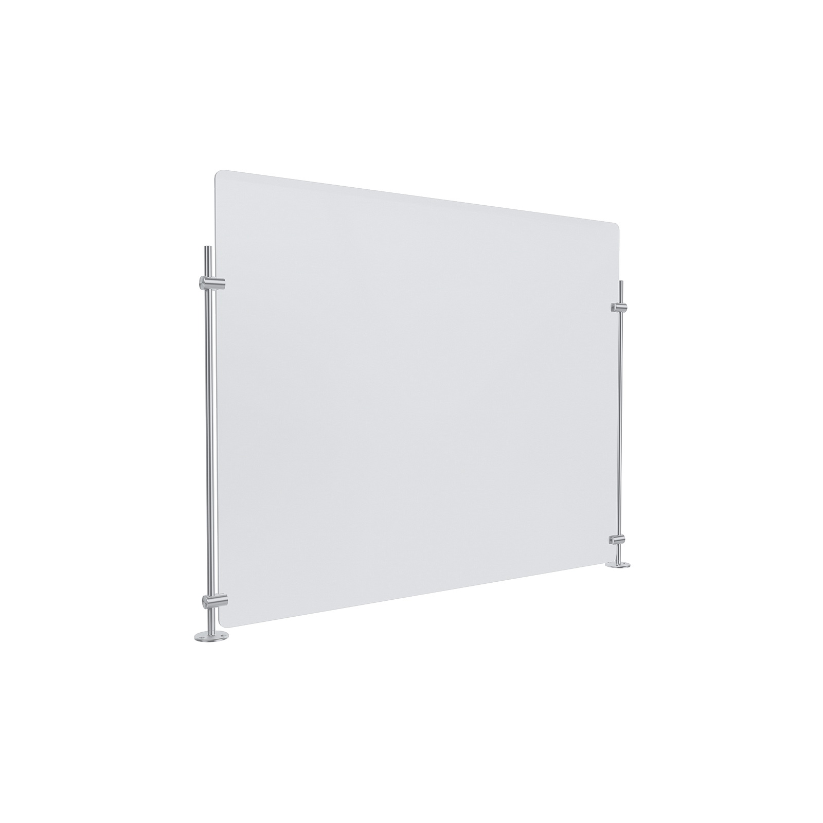 Clear Acrylic Sneeze Guard 30'' Wide x 23-1/2'' Tall, with (2) 20'' Tall x 3/8'' Diameter Clear Anodized Aluminum Rods on the Side.