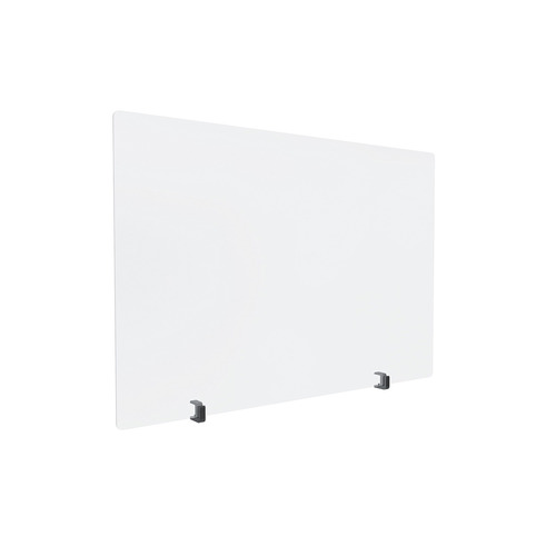 Clear Acrylic Sneeze Guard 35'' Wide x 23-1/2'' Tall, with (2) Black Anodized Aluminum Front Gripping Counter Clamps (Clamp Material Accepted 1'' to 1-1/8'').