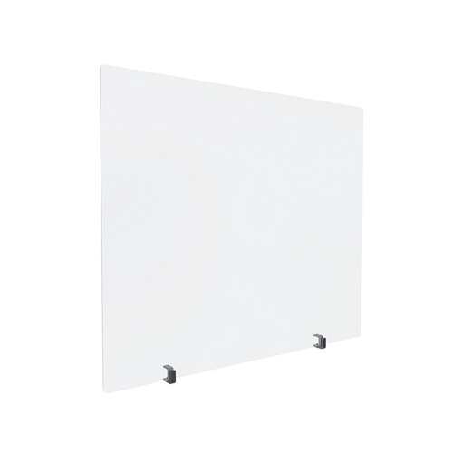 Clear Acrylic Sneeze Guard 36'' Wide x 30'' Tall, with (2) Black Anodized Aluminum Front Gripping Counter Clamps (Clamp Material Accepted 1-1/2'' to 1-5/8'')