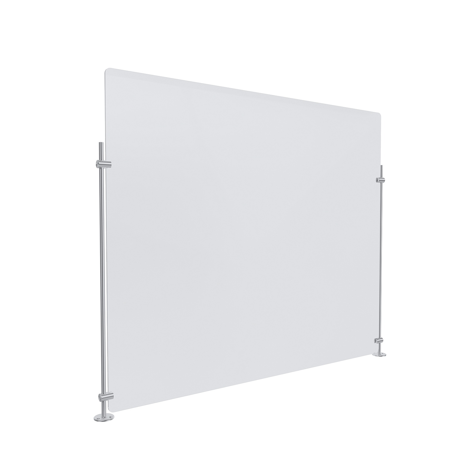 Clear Acrylic Sneeze Guard 36'' Wide x 30'' Tall, with (2) 24'' Tall x 3/8'' Diameter Clear Anodized Aluminum Rods on the Side.