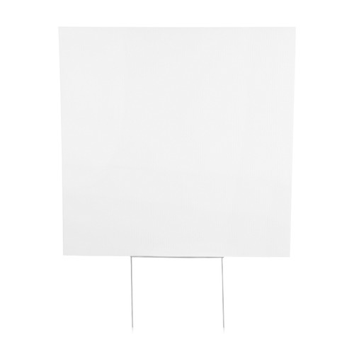 (1) 24''W x 24''H x 4mm White Corrugated Plastic Board and (1) Half Stakes 10'' x 15'' (SKU: CB24-24W x RSS1015)