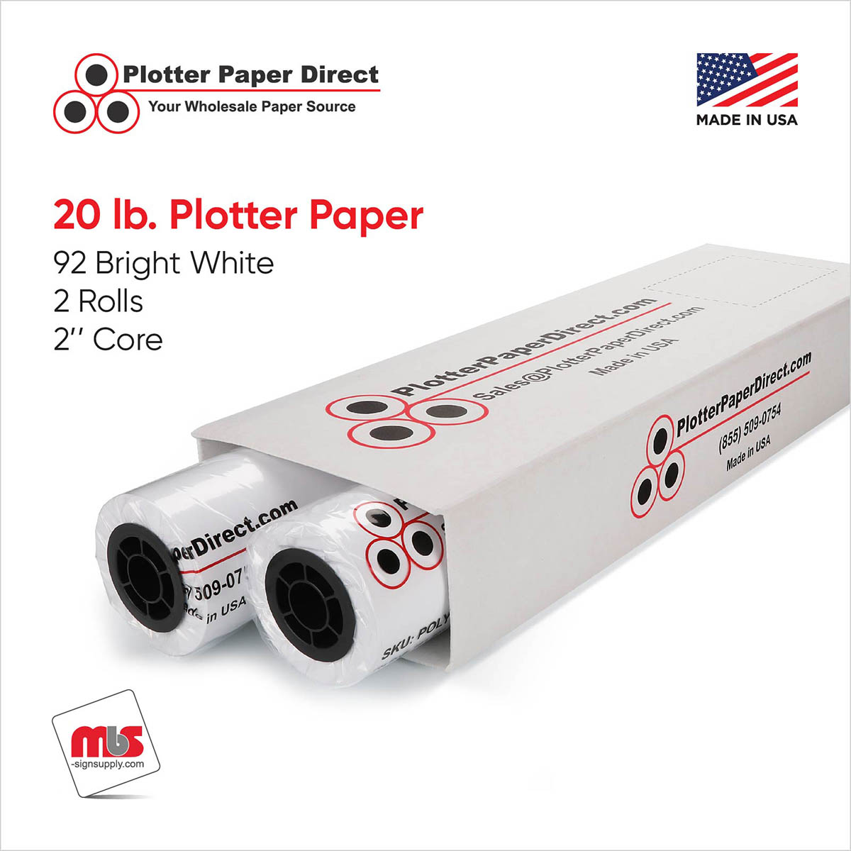 36'' x 300' Rolls - 20# Plotter Paper - 2'' Core (Pack of 2)