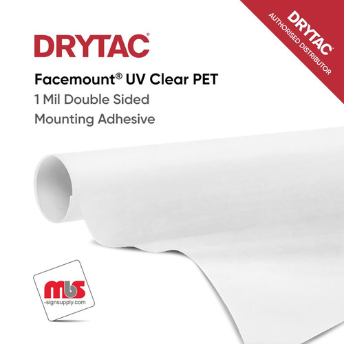 25.5'' x 5 Yard Roll - Drytac Facemount® UV Clear PET 1 Mil Double Sided Mounting Adhesive