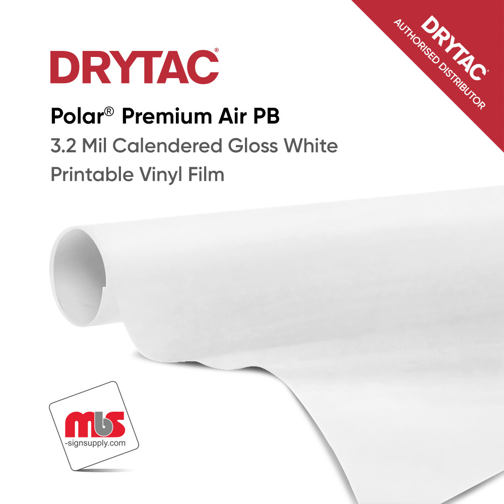 25'' x 3 Yard Roll - Drytac Polar® 3.2 Mil Calendered Gloss White 7 Year Printable PVC Film w/ Permanent Adhesive