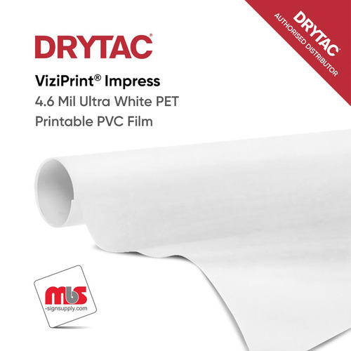 25-1/2'' x 3 Yard Roll - Drytac ViziPrint® Impress 4.6 Mil Ultra White PET Printable PVC Film w/ Removable Adhesive