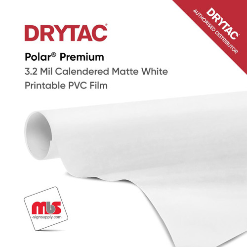 25-1/2'' x 3 Yard Roll - Drytac Polar® Premium 3.2 Mil Calendered Matte White Printable PVC Film w/ Grey Permanent Adhesive