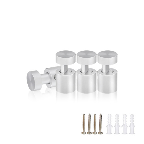 (Set of 4) 1/2'' Diameter X 1/2'' Barrel Length, Aluminum Clear Anodized Finish. Adjustable Edge Grip Standoff with (4) 2208Z Screw and (4) LANC1 Anchor for concrete/drywall (For Inside Use Only)