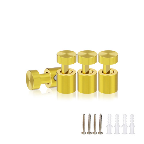 (Set of 4) 1/2'' Diameter X 1/2'' Barrel Length, Aluminum Gold Anodized Finish. Adjustable Edge Grip Standoff with (4) 2208Z Screw and (4) LANC1 Anchor for concrete/drywall (For Inside Use Only)