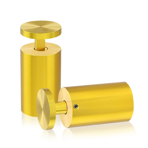 1-1/4'' Diameter X 2''  Barrel Length, Aluminum Gold Anodized Finish. Easy Fasten Adjustable Edge Grip Standoff (For Inside Use Only)
