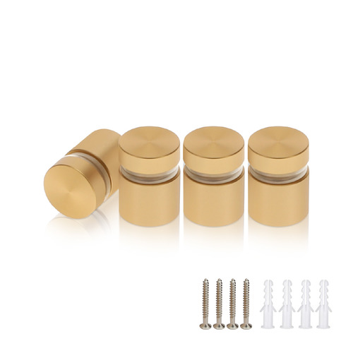(Set of 4) 5/8'' Diameter X 1/2'' Barrel Length, Aluminum Flat Head, Champagne Anodized Finish Standoff with (4) 2208Z Screw and (4) LANC1 Anchor for concrete or drywall (For Inside / Outside use) Secure Standoff [Required Material Hole Size: 7/16'']