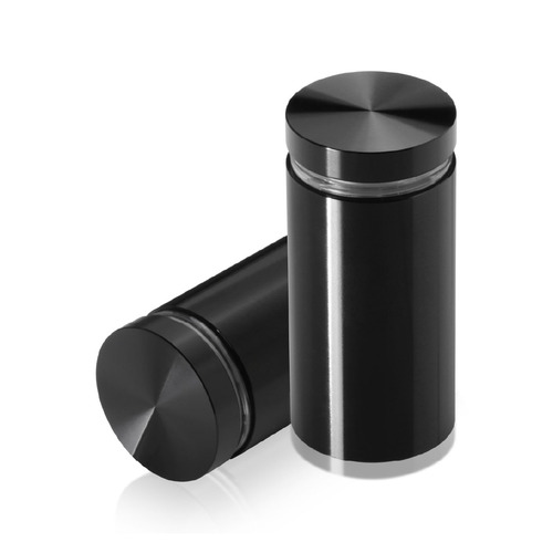 1'' Diameter X 1-3/4'' Barrel Length, Aluminum Flat Head Standoffs, Black Anodized Finish Easy Fasten Standoff (For Inside / Outside use) Tamper Proof Standoff [Required Material Hole Size: 7/16'']