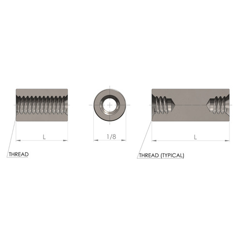 1/8'' Diameter, 3/16'' Length, Round Female to Female Standoff, 2-56 Thread, Aluminum Clear Anodize (Glossy)