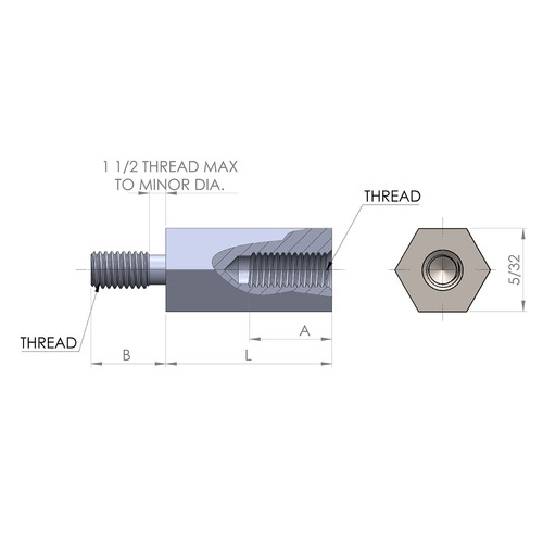5/32'' Diameter, 1/4'' Length, Hex Male to Female Standoff, 4-40 Thread, Aluminum Plain Finish