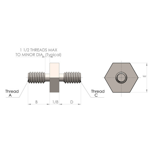 1/4'' Diameter, 1/4'' Length & 6-32 Thread to 1/4'' Length & 6-32 Thread, Aluminum Plain Finish Hex Male to Male Standoff