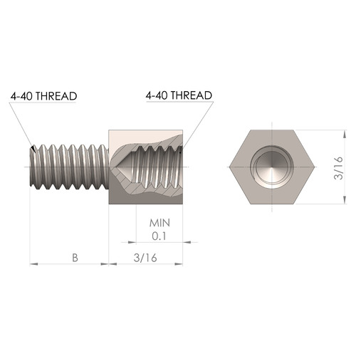 3/16'' Diameter, 3/16'' Body Length, 5/8'' Thread Length, 4-40 Thread, Stainless Steel Plain Finish Hex Jackscrew