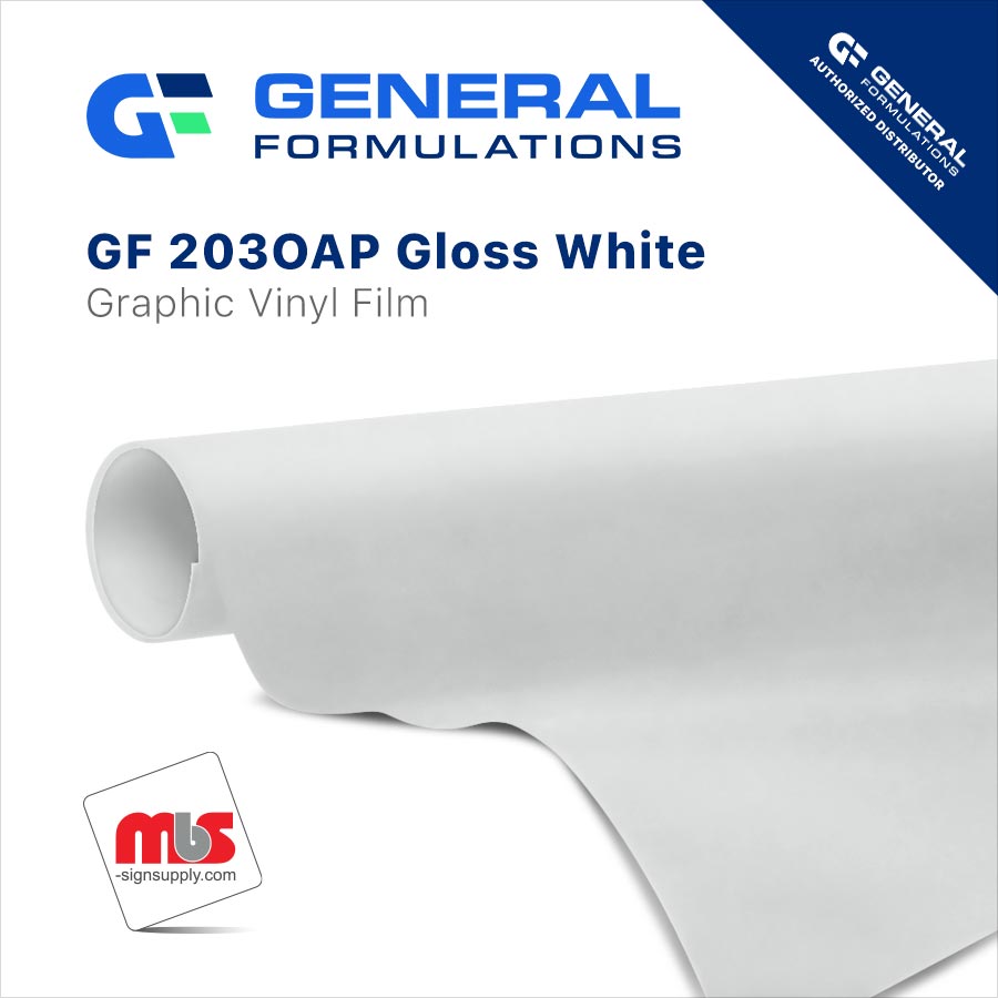 30'' x 50 Yard Roll - General Formulations 203 3 Mil Gloss White Printable 5 Year Vinyl w/ Grey Opaque Permanent Adhesive