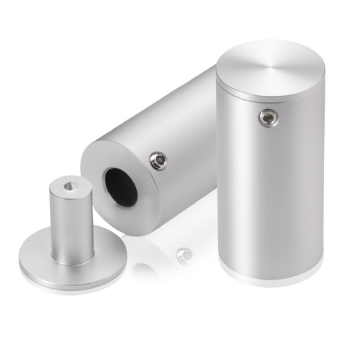1'' Diameter x 2'' Barrel Length, Aluminum Glass Standoff Clear Anodized Finish (Indoor or Outdoor Use) [Required Material Hole Size: 7/16'']