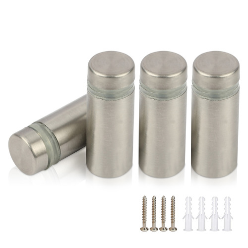 (Set of 4) 1/2'' Diameter X 1'' Barrel Length, Hollow Stainless Steel Brushed Finish. Easy Fasten Standoff with (4) 2208Z Screws and (4) LANC1 Anchors for concrete or drywall (For Inside Use Only) [Required Material Hole Size: 3/8'']