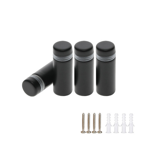 (Set of 4) 1/2'' Diameter X 1'' Barrel Length,  Hollow Stainless Steel Matte Black Finish. Easy Fasten Standoff with (4) 2208Z Screws and (4) LANC1 Anchors for concrete or drywall (For Inside Use Only) [Required Material Hole Size: 3/8'']