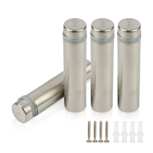 (Set of 4) 1/2'' Diameter X 1-3/4'' Barrel Length, Hollow Stainless Steel Brushed Finish. Easy Fasten Standoff with (4) 2208Z Screws and (4) LANC1 Anchors for concrete or drywall (For Inside Use Only) [Required Material Hole Size: 3/8'']