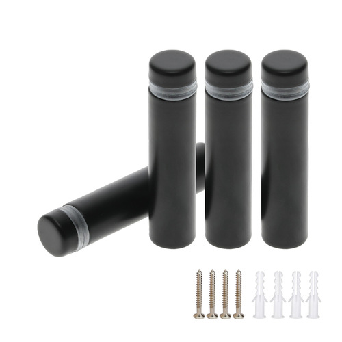 (Set of 4) 1/2'' Diameter X 1-3/4'' Barrel Length,  Hollow Stainless Steel Matte Black Finish. Easy Fasten Standoff with (4) 2208Z Screws and (4) LANC1 Anchors for concrete or drywall (For Inside Use Only) [Required Material Hole Size: 3/8'']