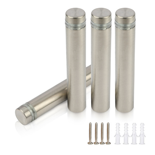 (Set of 4) 1/2'' Diameter X 2-1/2'' Barrel Length, Hollow Stainless Steel Brushed Finish. Easy Fasten Standoff with (4) 2208Z Screws and (4) LANC1 Anchors for concrete or drywall (For Inside Use Only) [Required Material Hole Size: 3/8'']