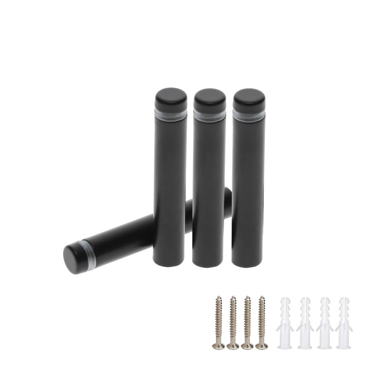 (Set of 4) 1/2'' Diameter X 2-1/2'' Barrel Length,  Hollow Stainless Steel Matte Black Finish. Easy Fasten Standoff with (4) 2208Z Screws and (4) LANC1 Anchors for concrete or drywall (For Inside Use Only) [Required Material Hole Size: 3/8'']