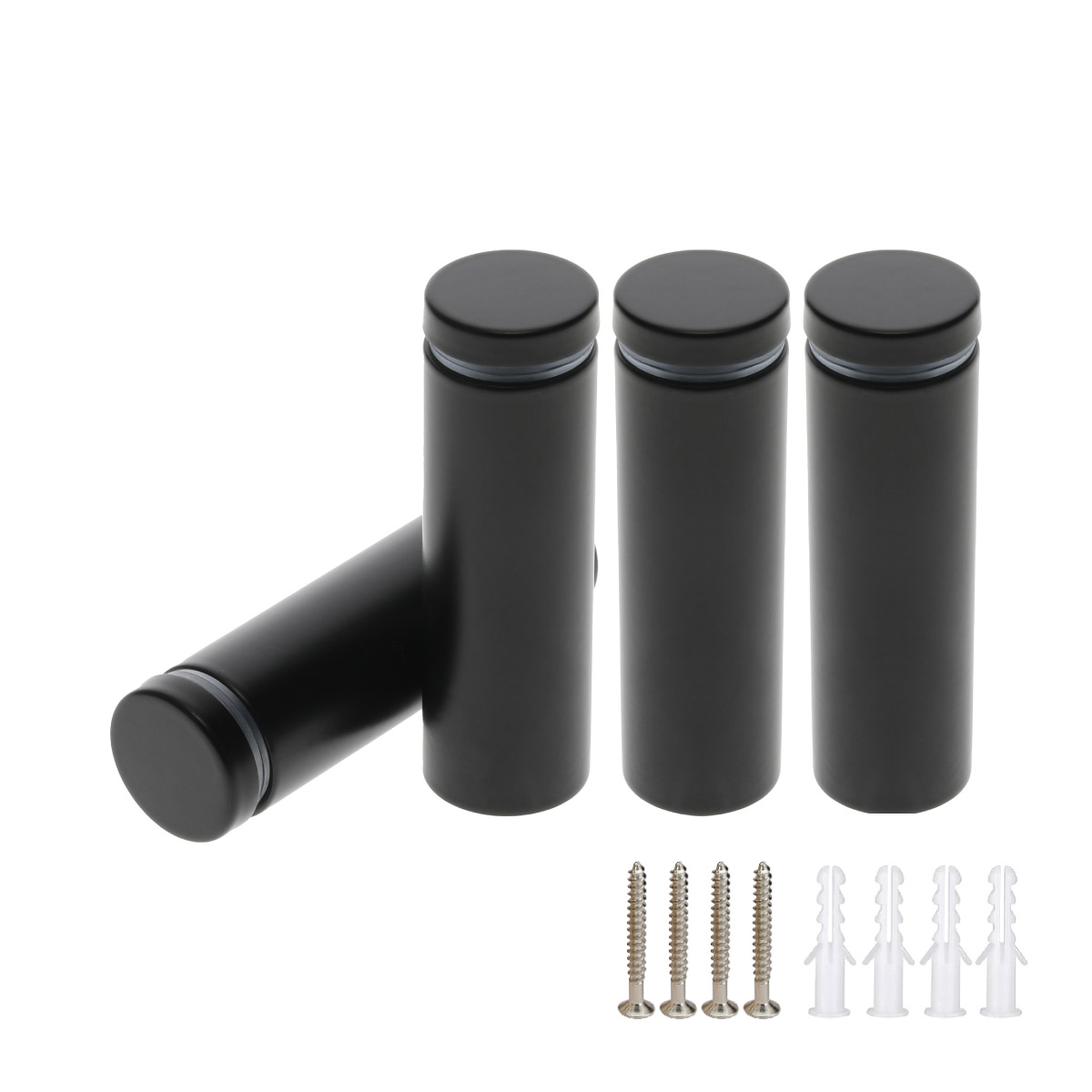 (Set of 4) 7/8'' Diameter X 2-1/2'' Barrel Length,  Hollow Stainless Steel Matte Black Finish. Easy Fasten Standoff with (4) 2216Z Screws and (4) LANC1 Anchors for concrete or drywall (For Inside Use Only) [Required Material Hole Size: 7/16'']