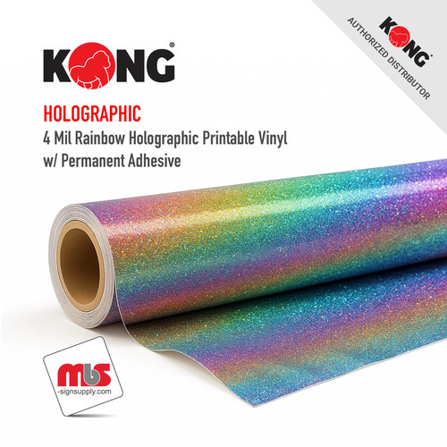 54'' x 30 Yard Roll - Kong 4 Mil Glitter Holographic Printable Vinyl w/ Permanent Adhesice