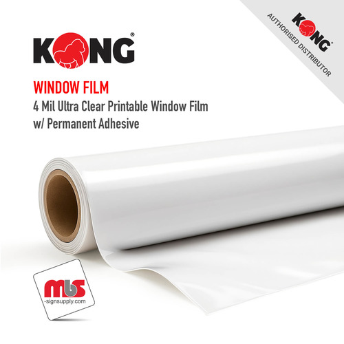 60'' x 50 Yard Roll - Kong 4 Mil Ultra Clear Printable Window Film w/ Permamnent Adhesive