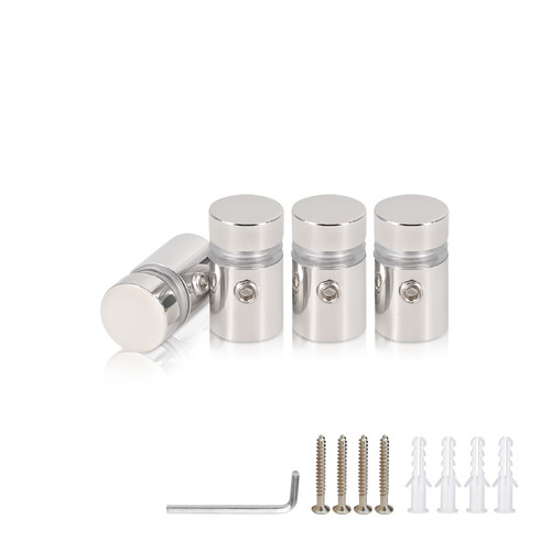 (Set of 4) 1/2'' Diameter X 1/2'' Barrel Length, (304) Stainless Steel Polished Finish. Standoff with (4) 2208Z Screw and (4) LANC1 Anchor for concrete or drywall (For Inside / Outside use) Secure Standoff [Required Material Hole Size: 3/8'']