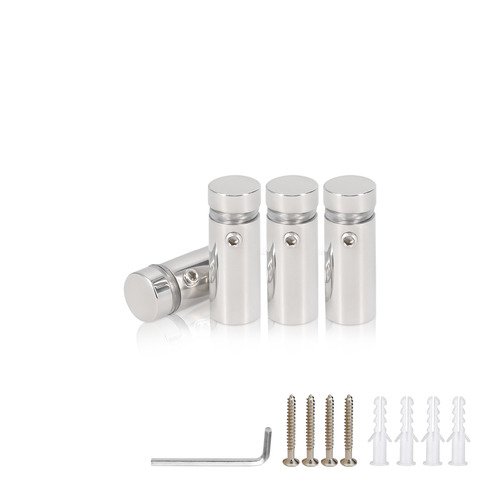 (Set of 4) 1/2'' Diameter X 1'' Barrel Length, (304) Stainless Steel Polished Finish. Standoff with (4) 2208Z Screw and (4) LANC1 Anchor for concrete or drywall (For Inside / Outside use) Secure Standoff [Required Material Hole Size: 3/8'']