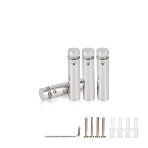 (Set of 4) 1/2'' Diameter X 1-3/4'' Barrel Length, (304) Stainless Steel Polished Finish. Standoff with (4) 2208Z Screw and (4) LANC1 Anchor for concrete or drywall (For Inside / Outside use) Secure Standoff [Required Material Hole Size: 3/8'']
