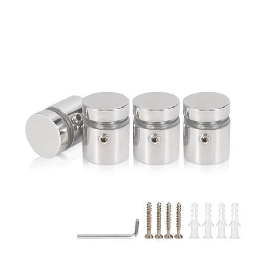 (Set of 4) 5/8'' Diameter X 1/2'' Barrel Length, (304) Stainless Steel Polished Finish. Standoff with (4) 2208Z Screw and (4) LANC1 Anchor for concrete or drywall (For Inside / Outside use) Secure Standoff [Required Material Hole Size: 7/16'']