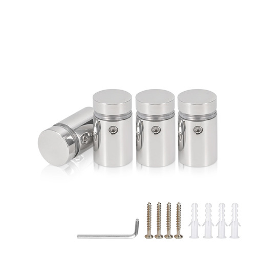 (Set of 4) 5/8'' Diameter X 3/4'' Barrel Length, (304) Stainless Steel Polished Finish. Standoff with (4) 2208Z Screw and (4) LANC1 Anchor for concrete or drywall (For Inside / Outside use) Secure Standoff [Required Material Hole Size: 7/16'']