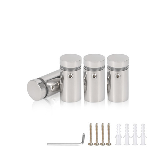(Set of 4) 5/8'' Diameter X 1'' Barrel Length, (304) Stainless Steel Polished Finish. Standoff with (4) 2208Z Screw and (4) LANC1 Anchor for concrete or drywall (For Inside / Outside use) Secure Standoff [Required Material Hole Size: 7/16'']