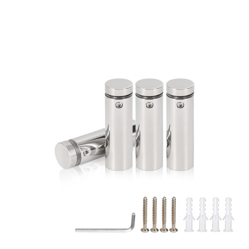 (Set of 4) 5/8'' Diameter X 1-3/4'' Barrel Length, (304) Stainless Steel Polished Finish. Standoff with (4) 2208Z Screw and (4) LANC1 Anchor for concrete or drywall (For Inside / Outside use) Secure Standoff [Required Material Hole Size: 7/16'']