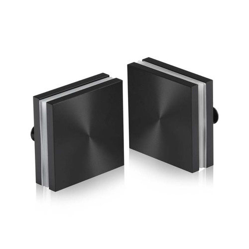 1-1/2'' x 1-1/2'' Matte Black Anodized Aluminum, Square Mall Front Clamp (Material Thickness Accepted: 1/4'' to 1/2'')