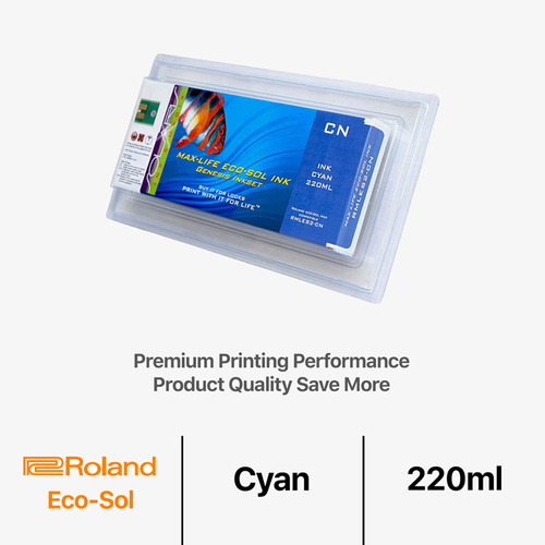 Roland Eco-Sol Max 220ml Remanufactured Cyan Ink Cartridge for Soljet/VersaCamm