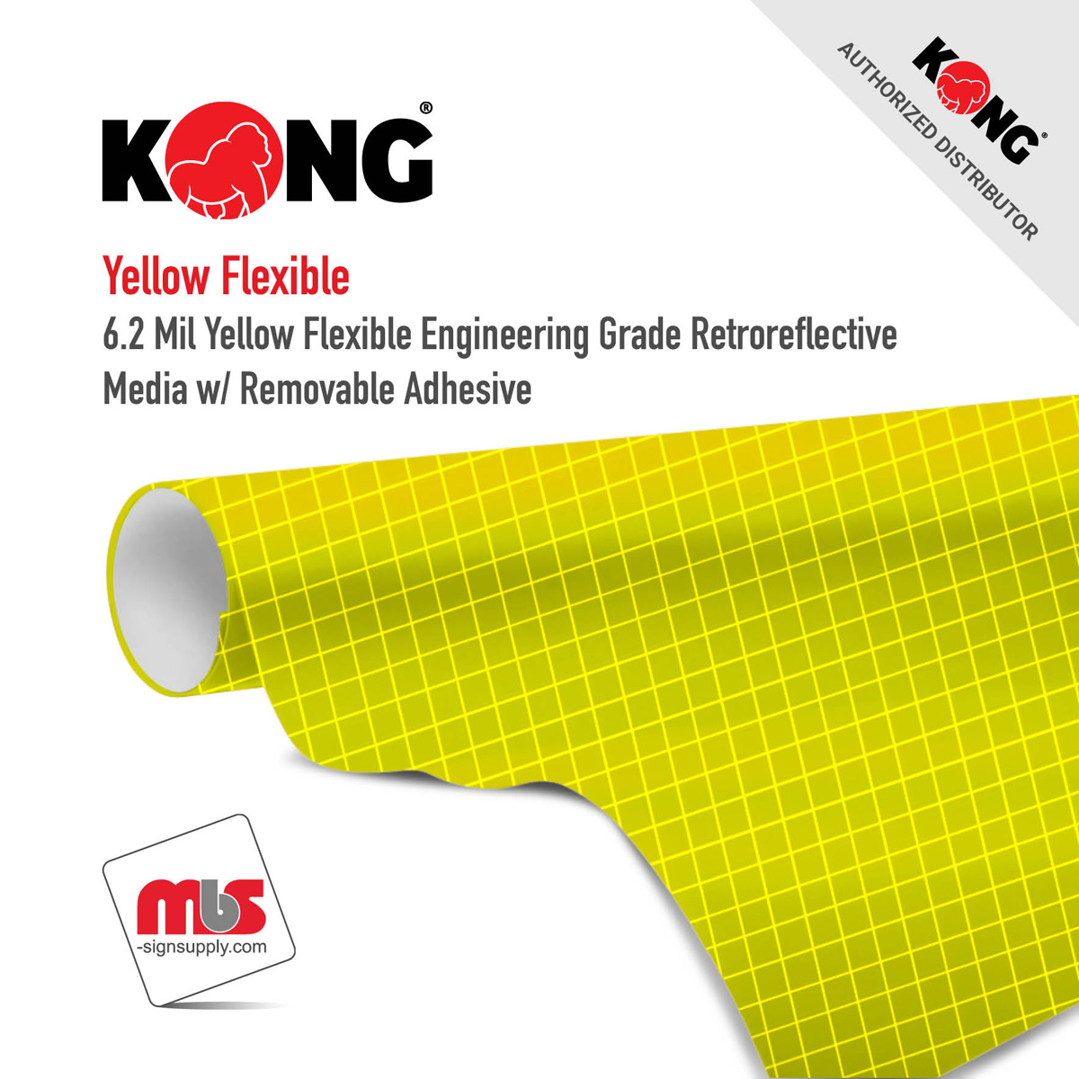 30'' x 50 Yard Roll - Kong Yellow Engineering Grade Reflective Media w/ Permanent Adhesive