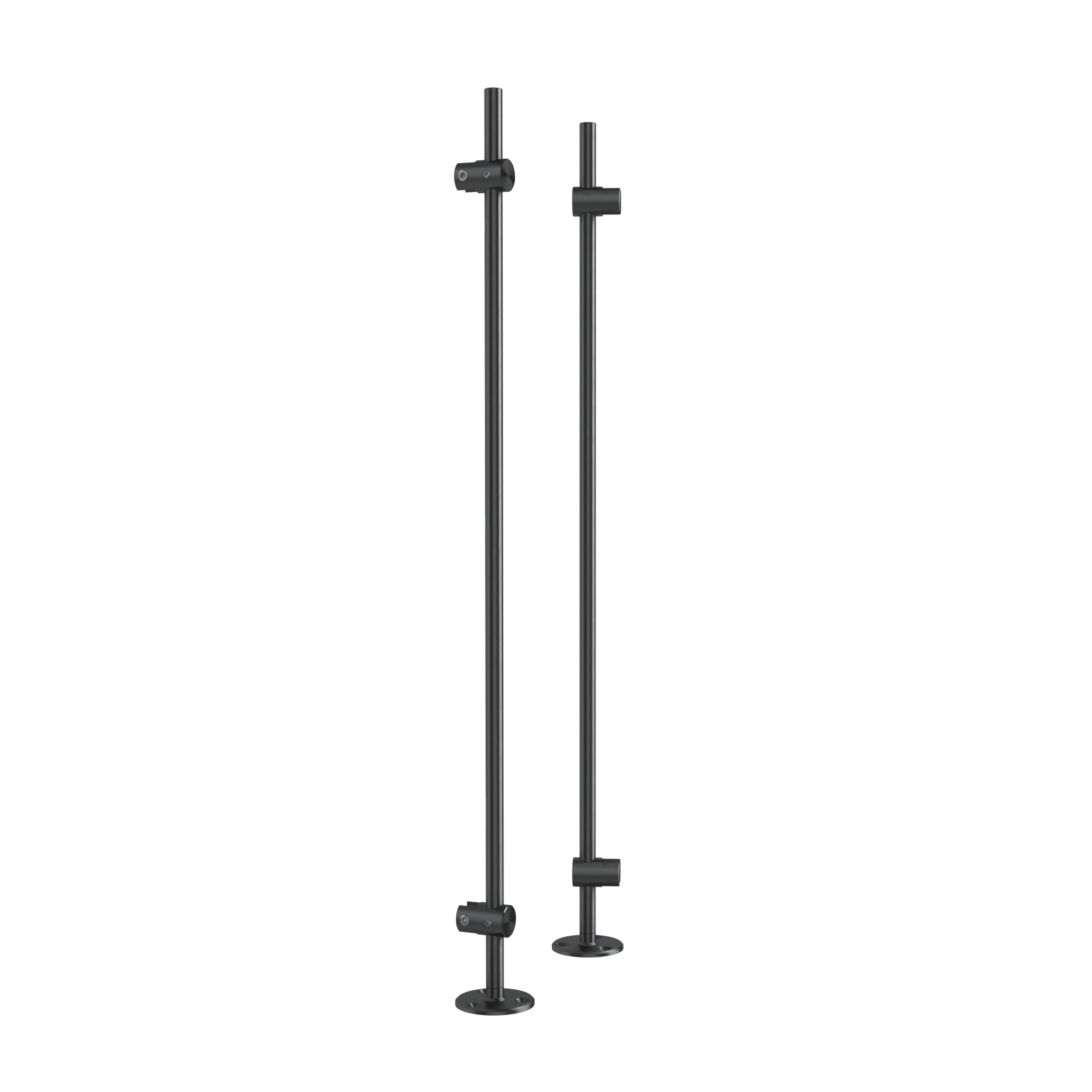 Set of 2, 3/8’’ Diameter Rod Projecting Mount, Stainless Steel Satin Brushed Finish, 20'' Long w/ 3 Holes Mounting Plate, to be installed with screws (Included) or double sided tape (not included). Hold up to 5/16'' material thickness.