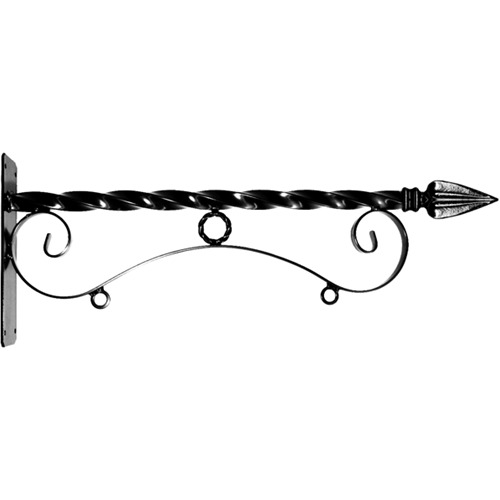 24'' Black Horizontal Reverse Scroll Bi Spiral Steel Bracket with Spear Point Finial